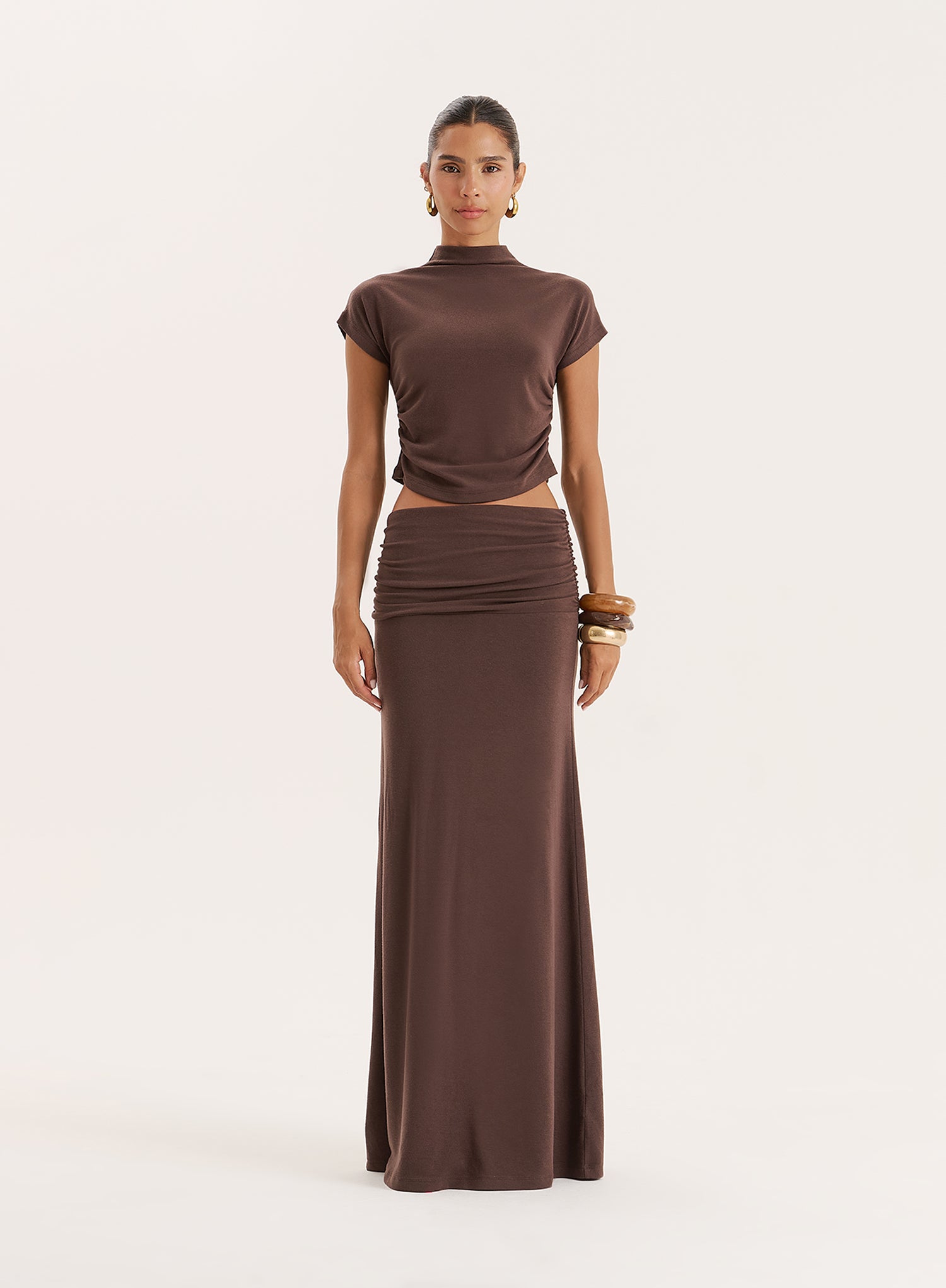 Chocolate Jersey Drop Waist Maxi Skirt